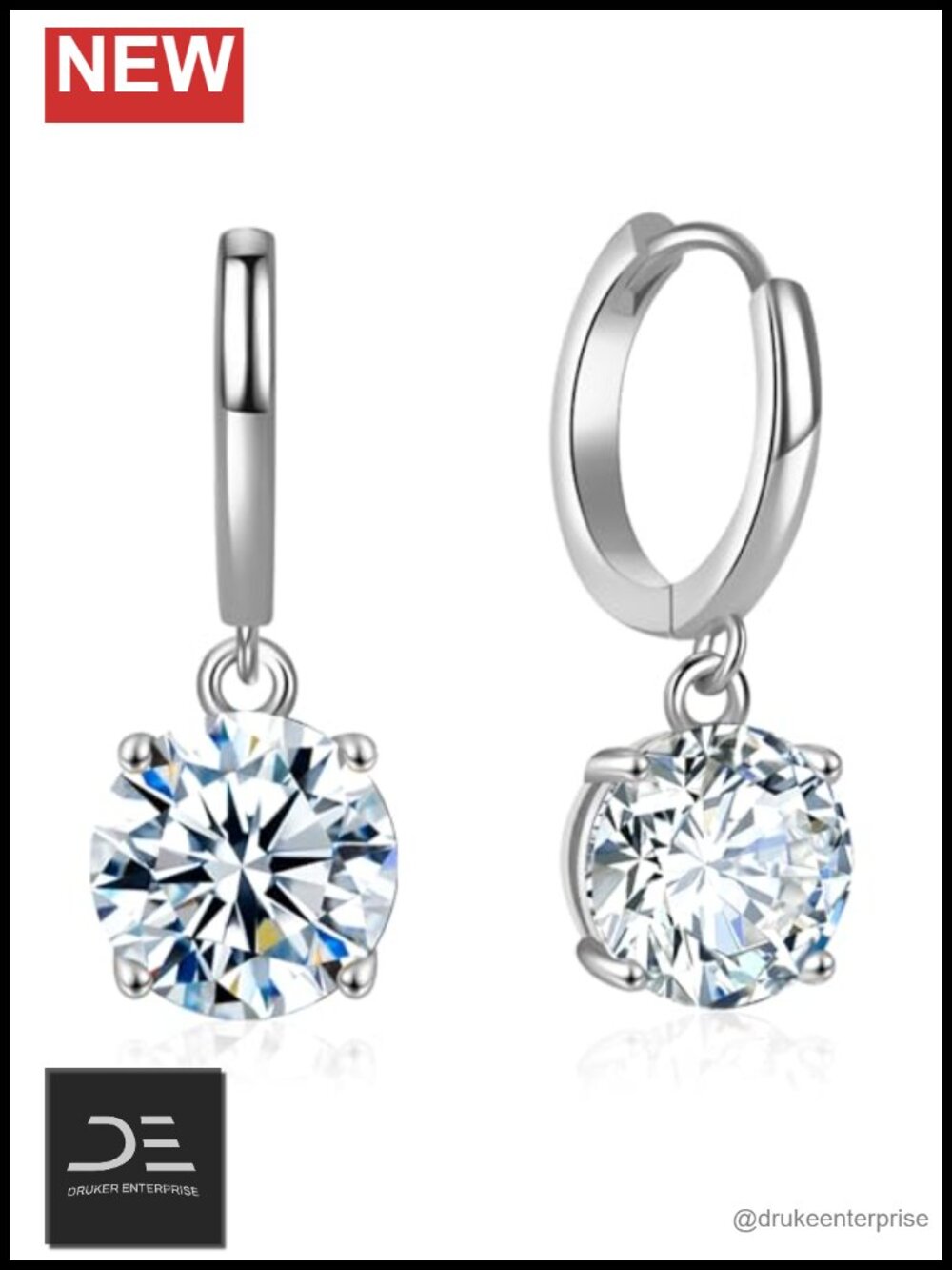 Moissanite Drop Hoop Earrings for Women, 2CT Gold Plated 925 Silver